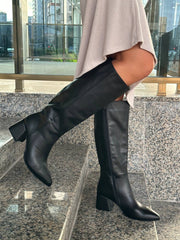 High Boots Black Leather Genuine Leather 6cm Heel Elegant Boots Women's Footwear Seasonal Trends Comfortable Heel Handmade Luxury Style Custom Footwear Stylish Evening Wear Versatile Boots Durable