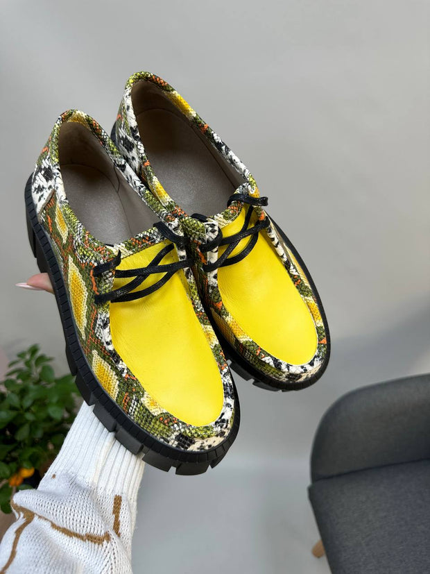 Yellow Loafers Platform Shoes Cushioned Sole Women&